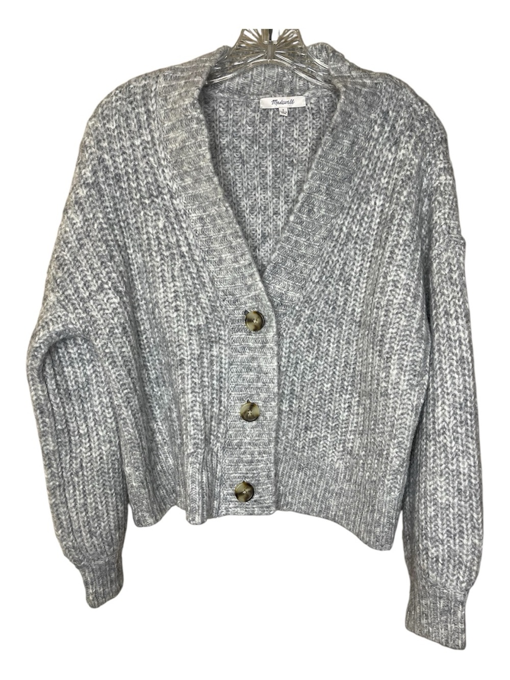 Madewell Walker Gray Chunky V-Neck Button-Up Women’s Sweater Sz S